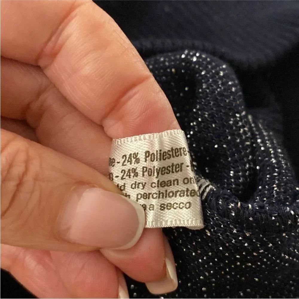 Mila Schon Navy Star Pattern Button Down  knit polo Shirt, S - Picture 11 of 12